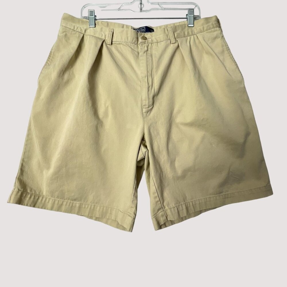 Vintage Polo Ralph Lauren Tyler Shorts Mens 38 Chino Pleated Beige Cotton Preppy